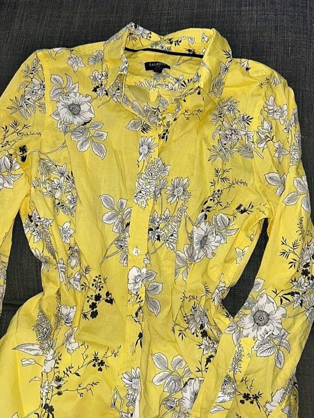 Talbots Floral Button Down Shirt in Yellow Like New